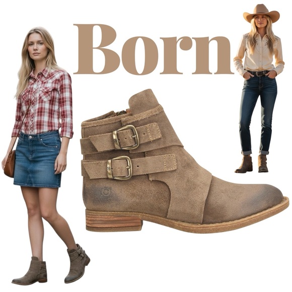 Born Shoes - NEW Born Distressed Taupe Leather Ankle Booties Boots Brown Tan Women’s 7 M NIB